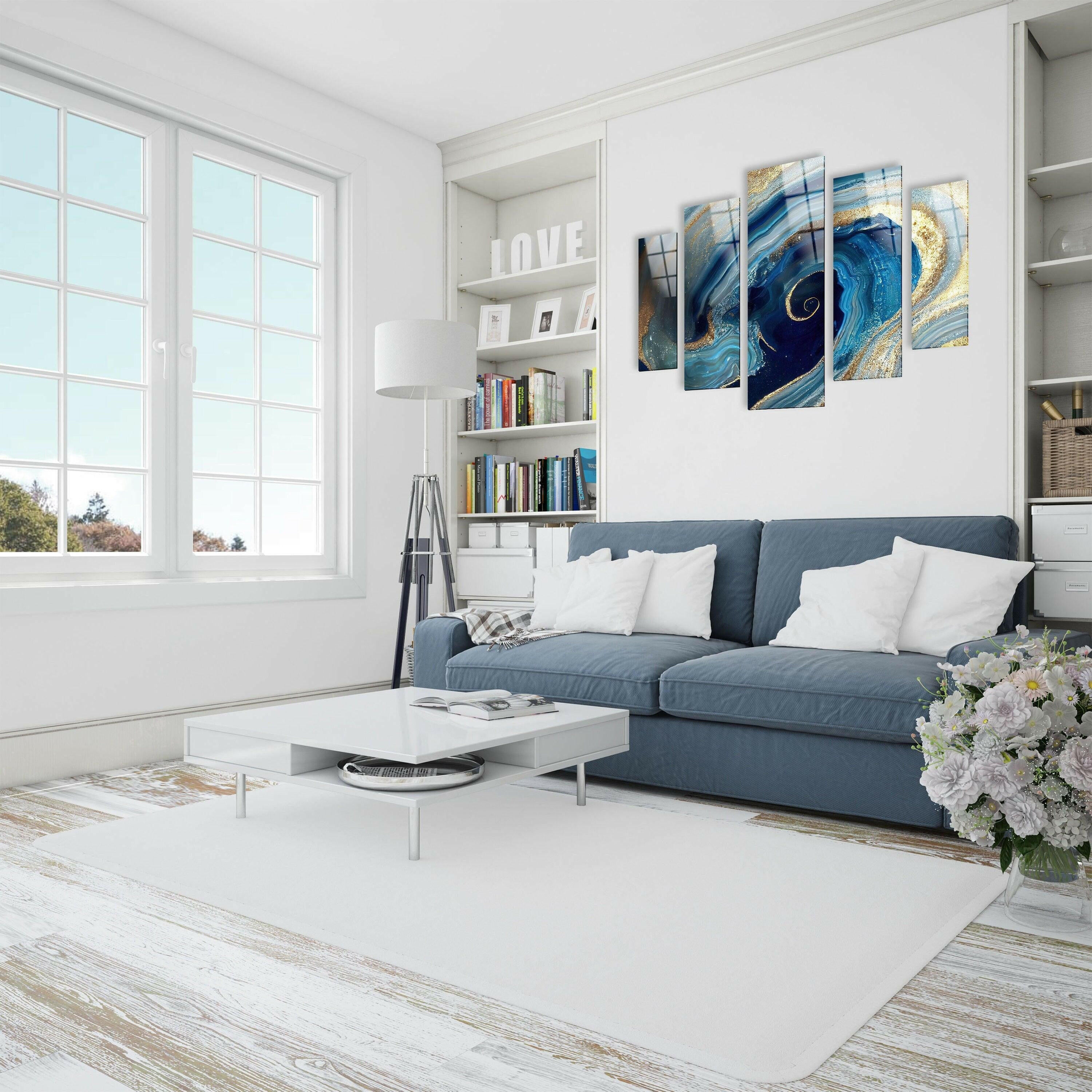 Panoramic Golden Abstract Tempered Glass Wall Art