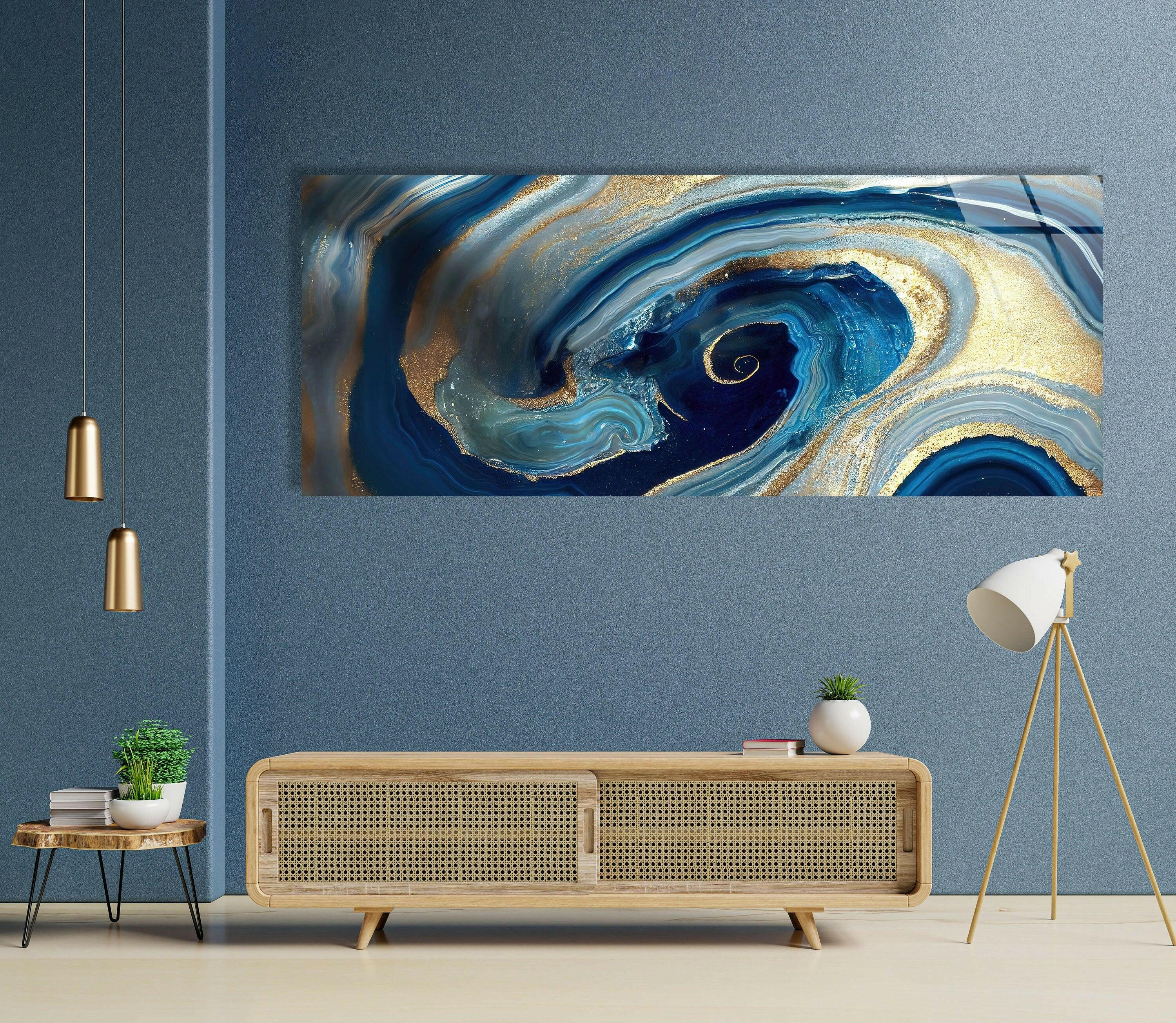 Panoramic Golden Abstract Tempered Glass Wall Art