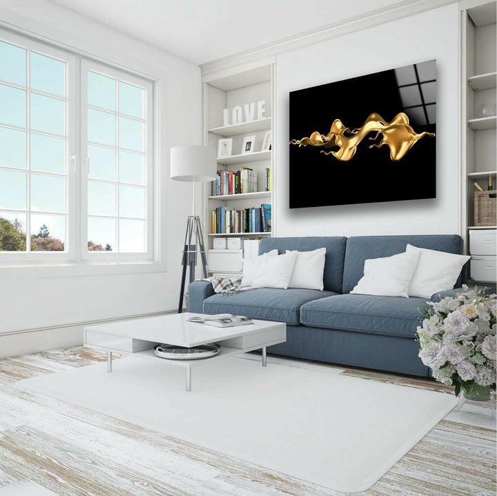 Golden Abstract Tempered Glass Wall Art - MyPhotoStation