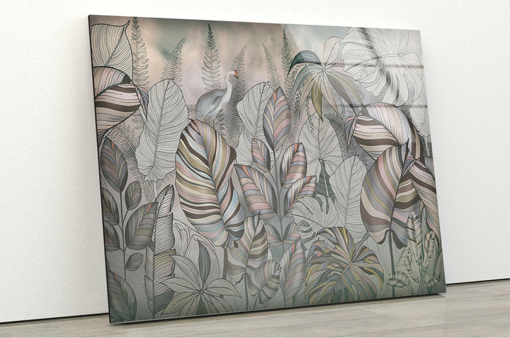 Exotic Leaves Decor Glass Wall Art, photo print on glass, prints on glass wall art