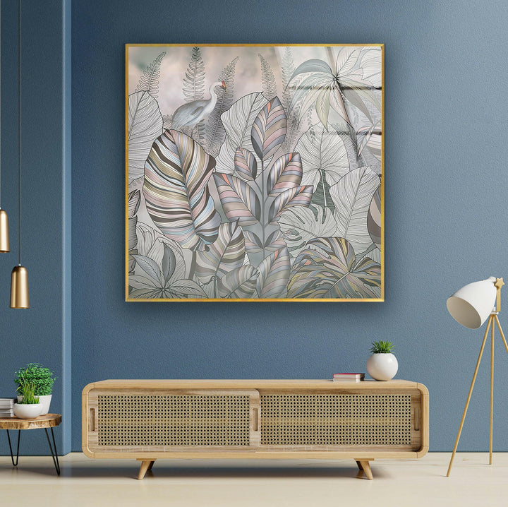 Exotic Leaves Decor Glass Wall Art, glass pictures for Wall, glass prints wall art
