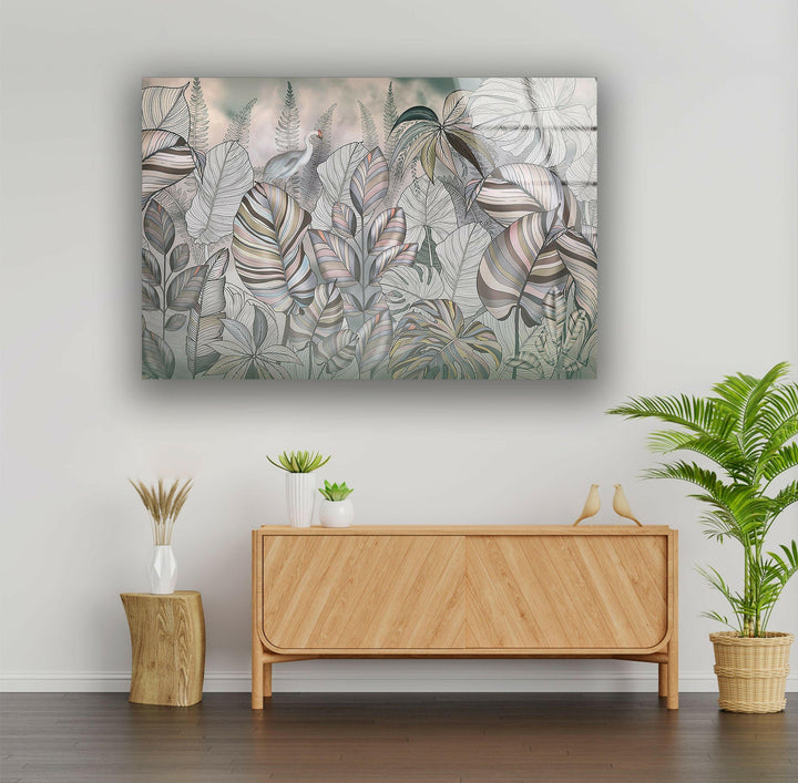 Exotic Leaves Decor Glass Wall Art, glass image printing, glass prints from photos