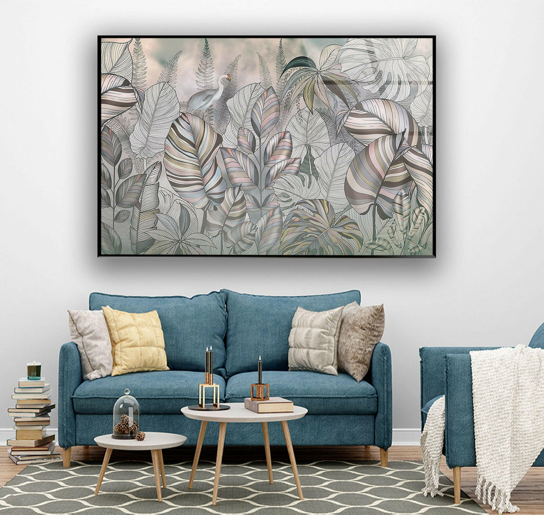 Exotic Leaves Decor Glass Wall Art, glass photo prints, glass picture prints