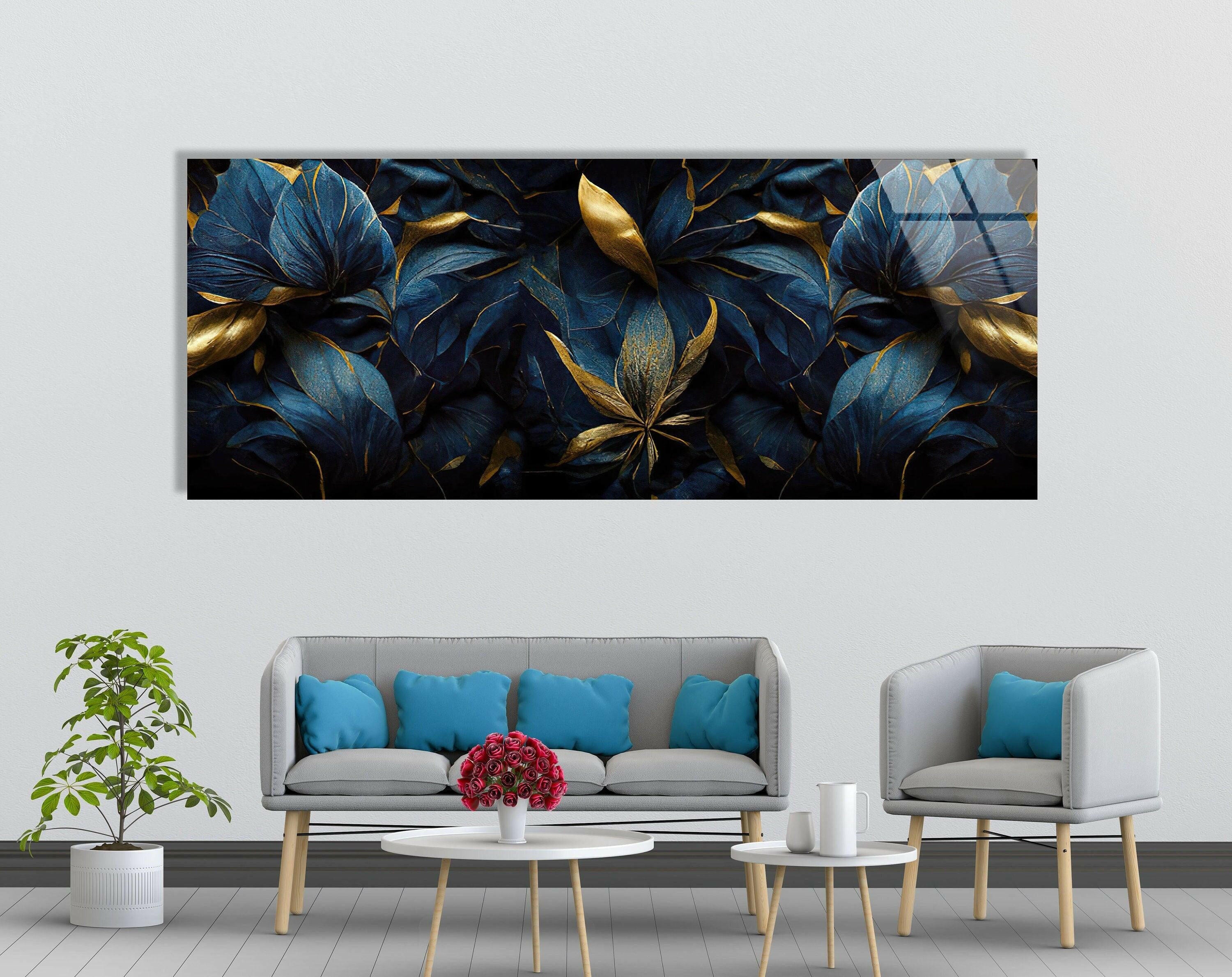 Dark Floral Panoramic Tempered Glass Wall Art