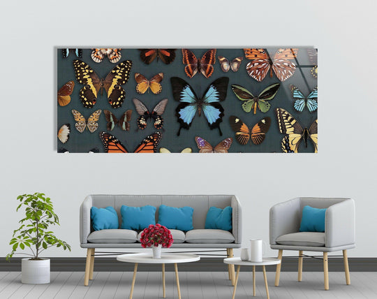 Brightest sections showcase the vibrant various butterflies in this glass hanging wall art, a beautiful piece of wall decor for any room.
