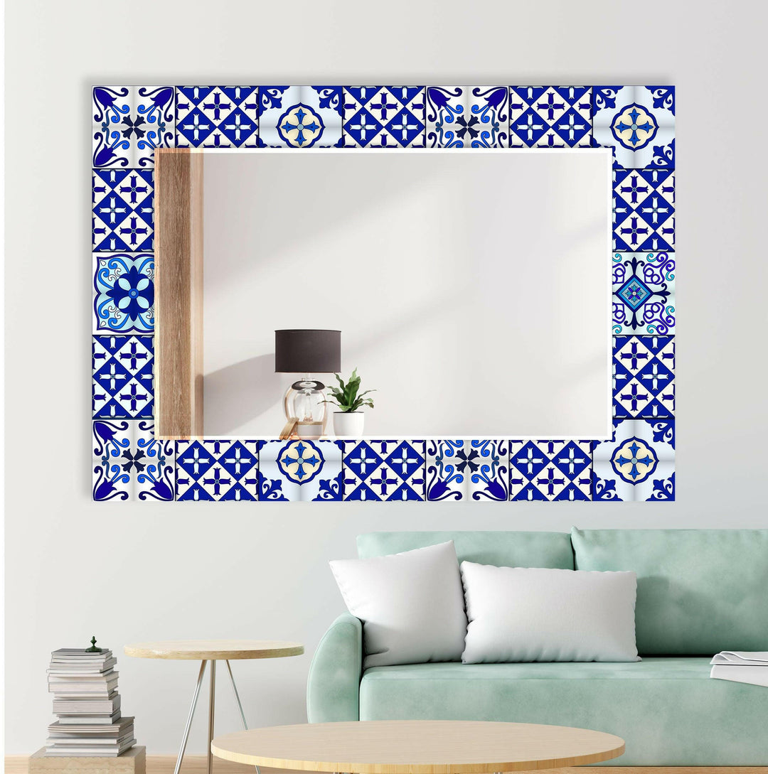 Navy Blue Mosaic Design Wall Mirror Round Wall Mirror
