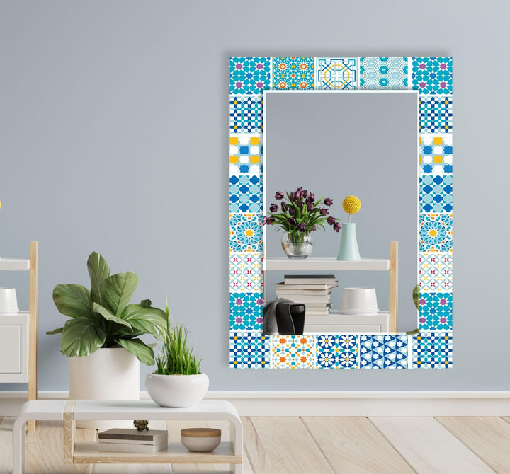 Mosaic Design Light Blue Wall Mirror Long Mirror
