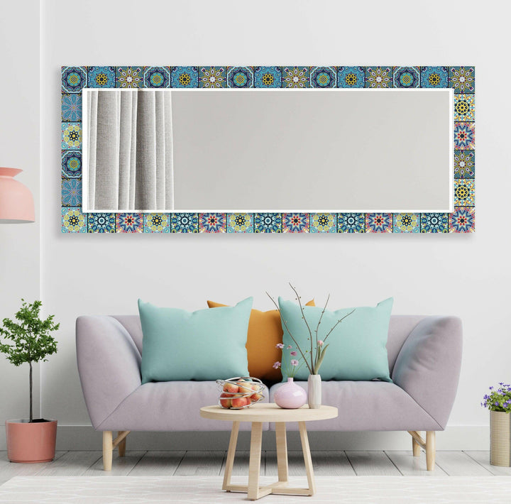 Mosaic Yellow Blue Round Wall Mirror mirror black
