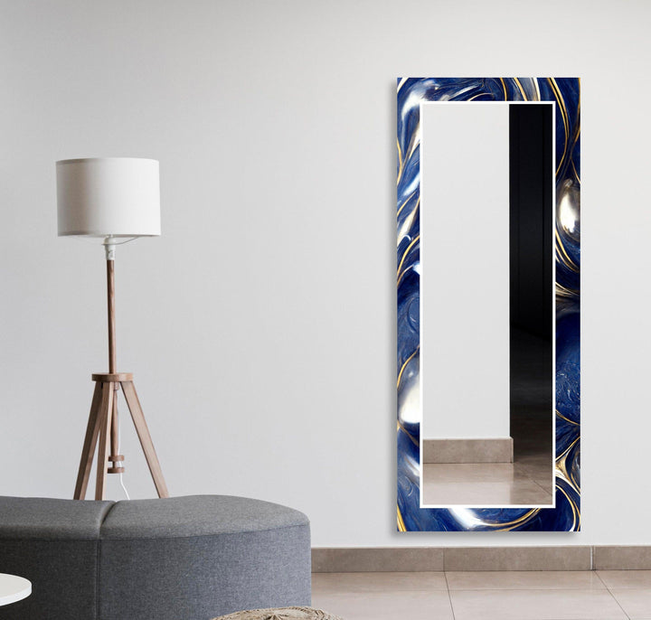 Marble Navy Blue and Gold Wall Mirror Square Wall Mirror
