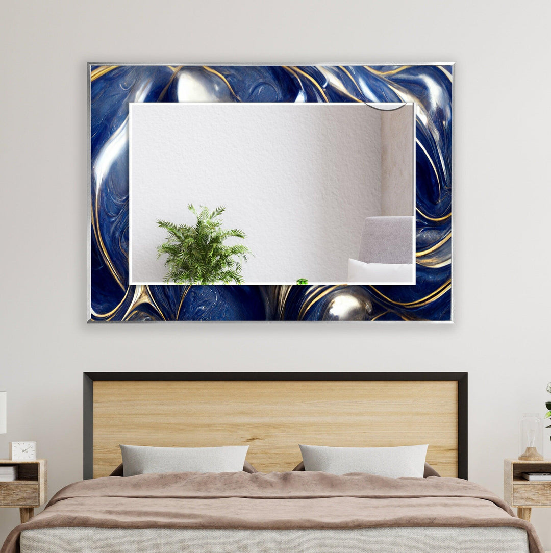 Marble Navy Blue and Gold Wall Mirror Green Wall Mirror
