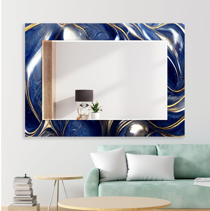 Marble Navy Blue and Gold Wall Mirror Entryway Wall Mirror
