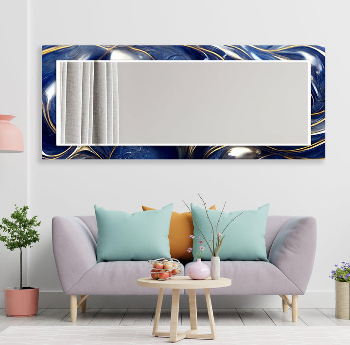 Marble Navy Blue and Gold Wall Mirror Stained Glass Mirror

