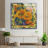 Orange Flowers Stained Window Tempered Glass Wall Art