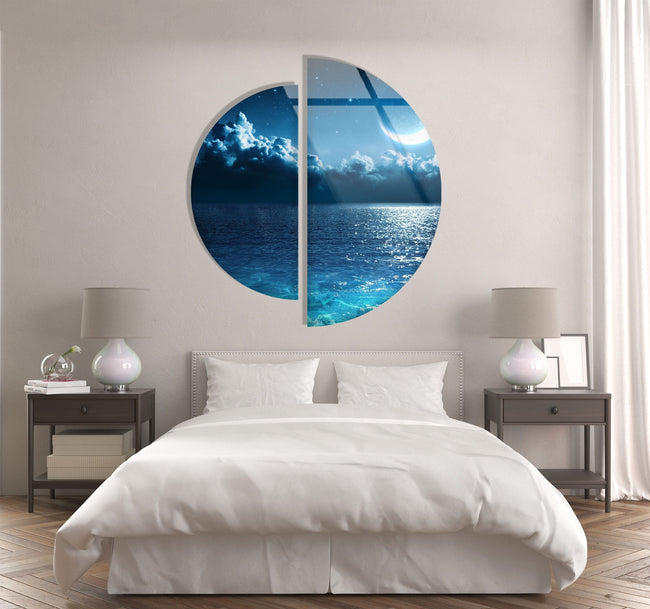 Set of 2 Piece Moon View Tempered Glass Wall Art