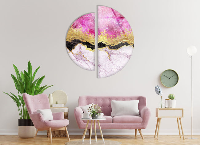 Set of 2 Pink Marble Tempered Glass Wall Art
