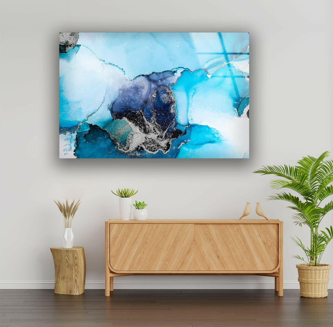 Blau mit silberner Alkoholtinte Glaswandkunst