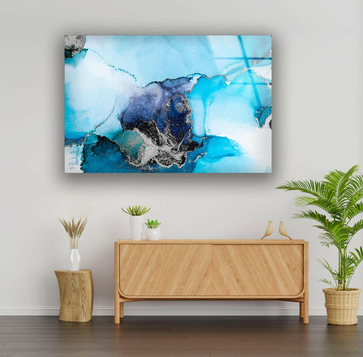 Blau mit silberner Alkoholtinte Glaswandkunst