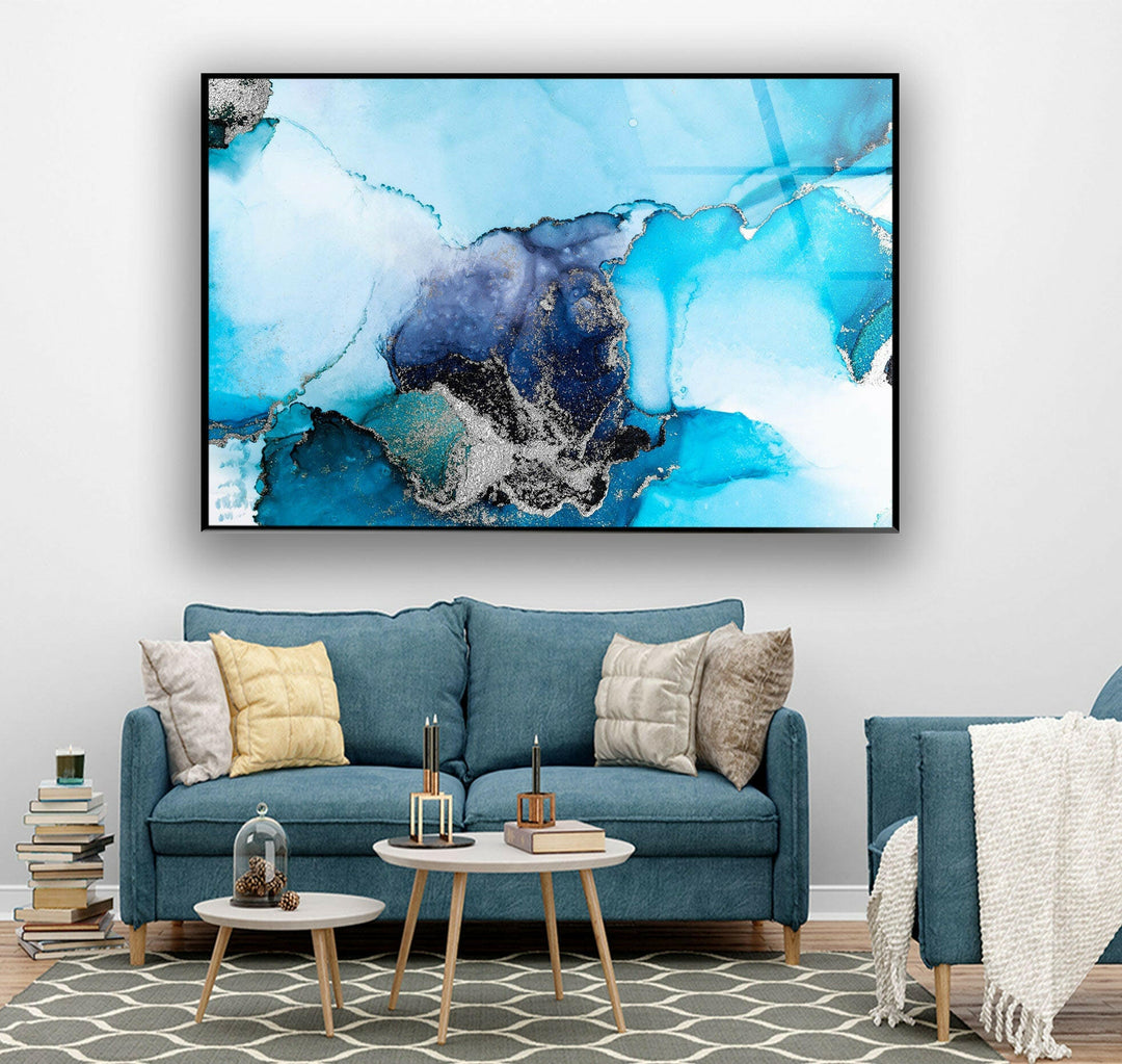 Blau mit silberner Alkoholtinte Glaswandkunst