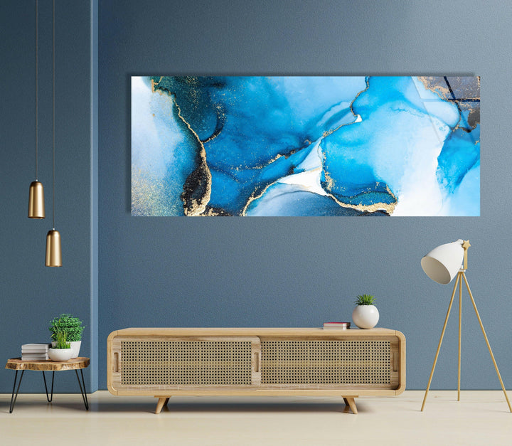 Blue Marbled Alcohol Ink Abstract Glass Wall Art, Glass Printing Wall Art, Print photos on glass