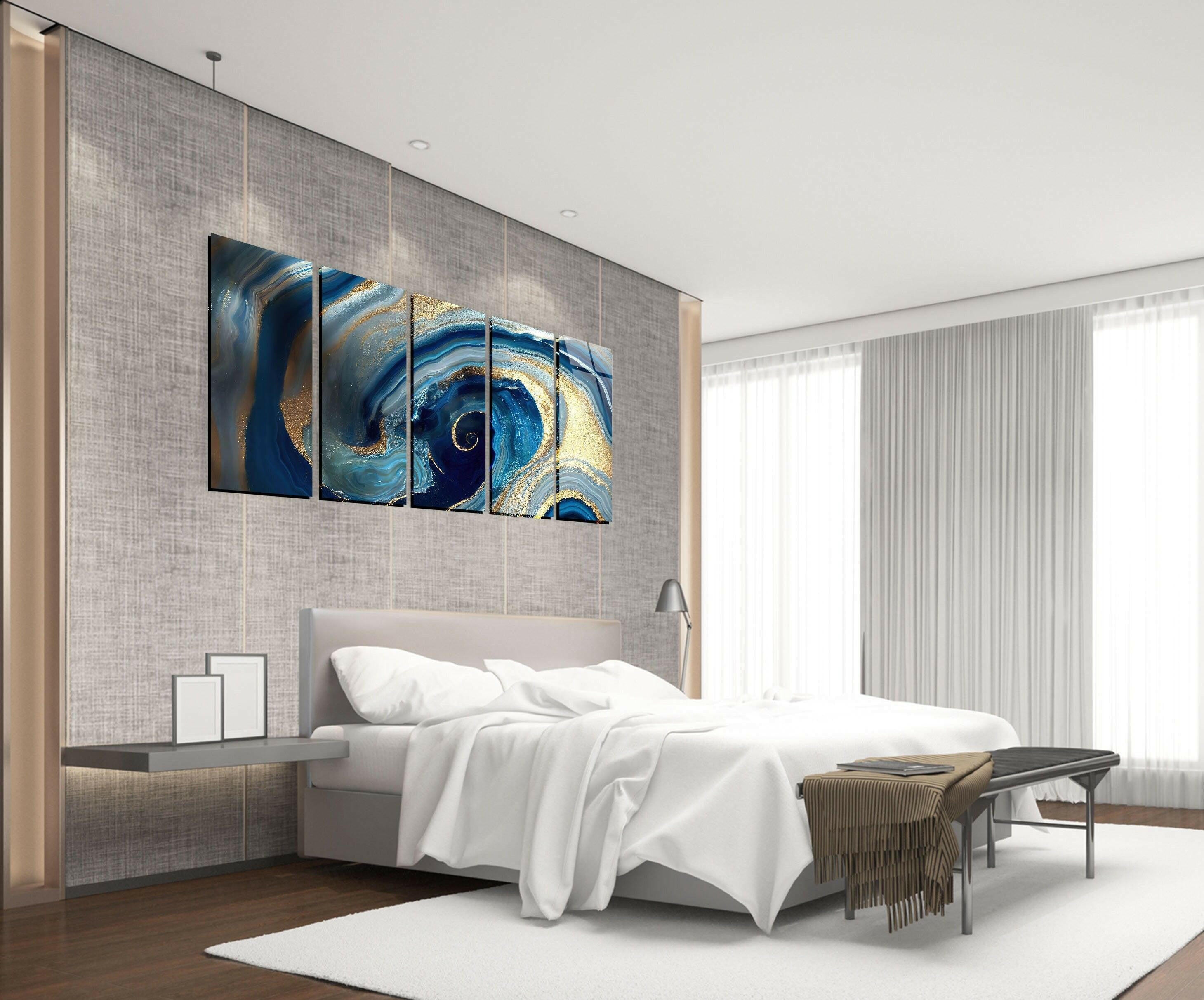 Panoramic Golden Abstract Tempered Glass Wall Art
