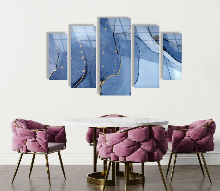 Navy Blue, Gold Foil Alcohol Ink Glass Wall Art, custom glass pictures, glass art prints