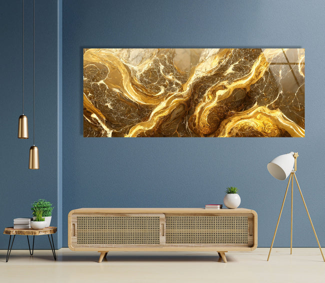 Panoramic Golden Marble Tempered Glass Wall Art