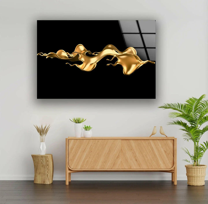 Golden Abstract Tempered Glass Wall Art - MyPhotoStation