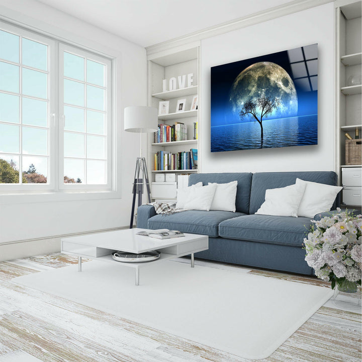A mesmerizing full moon reflection over water, printed on 8K high-resolution tempered glass.
