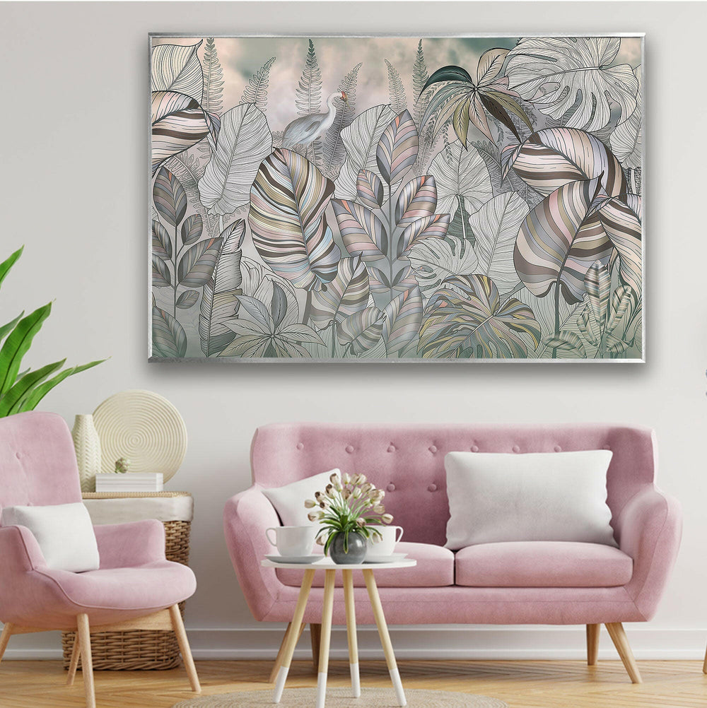 Exotic Leaves Decor Glass Wall Art, picture on glass wall art, photos printed on glass