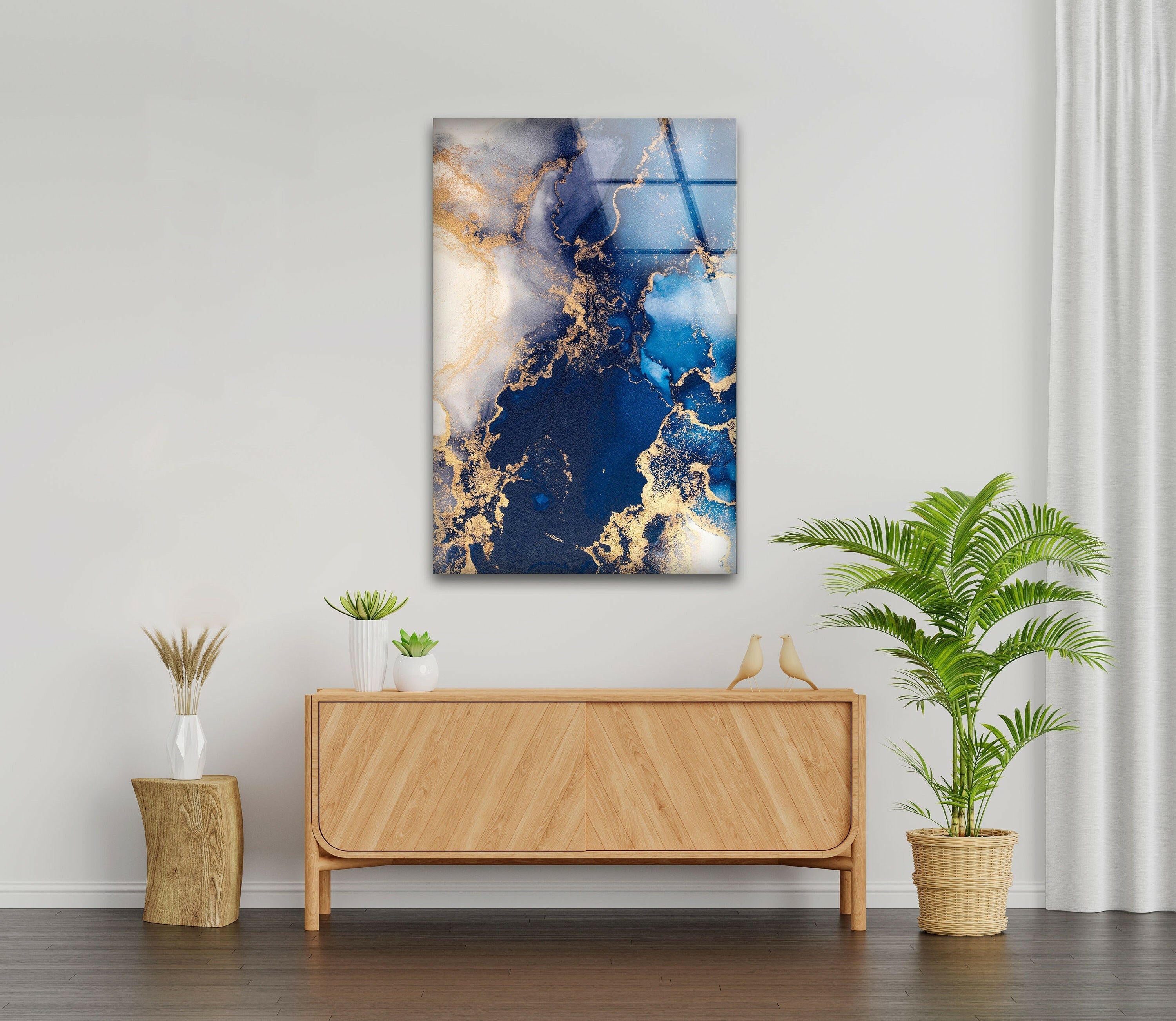 Blue Abstract Tempered Glass Wall Art