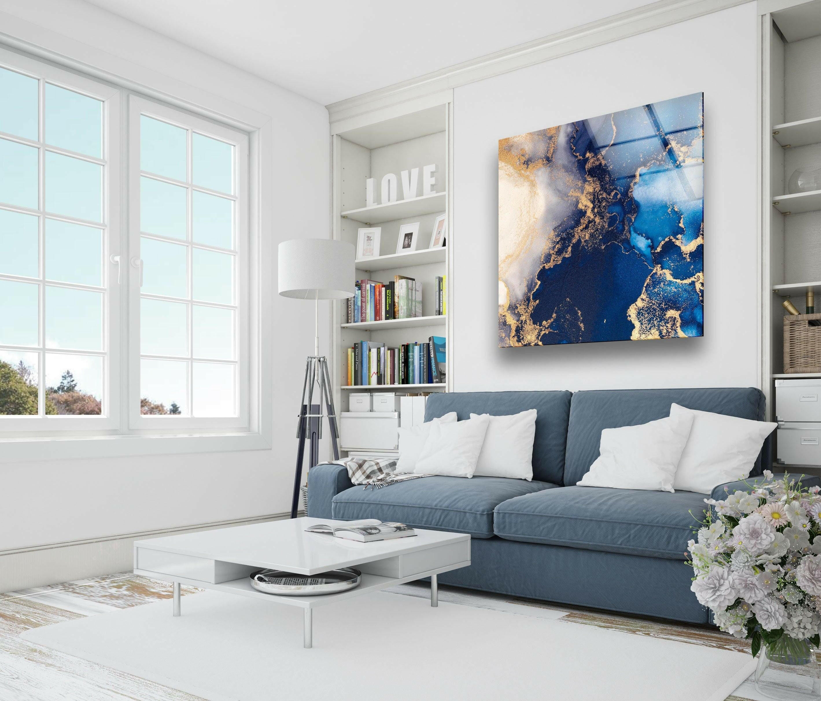 Blue Abstract Tempered Glass Wall Art