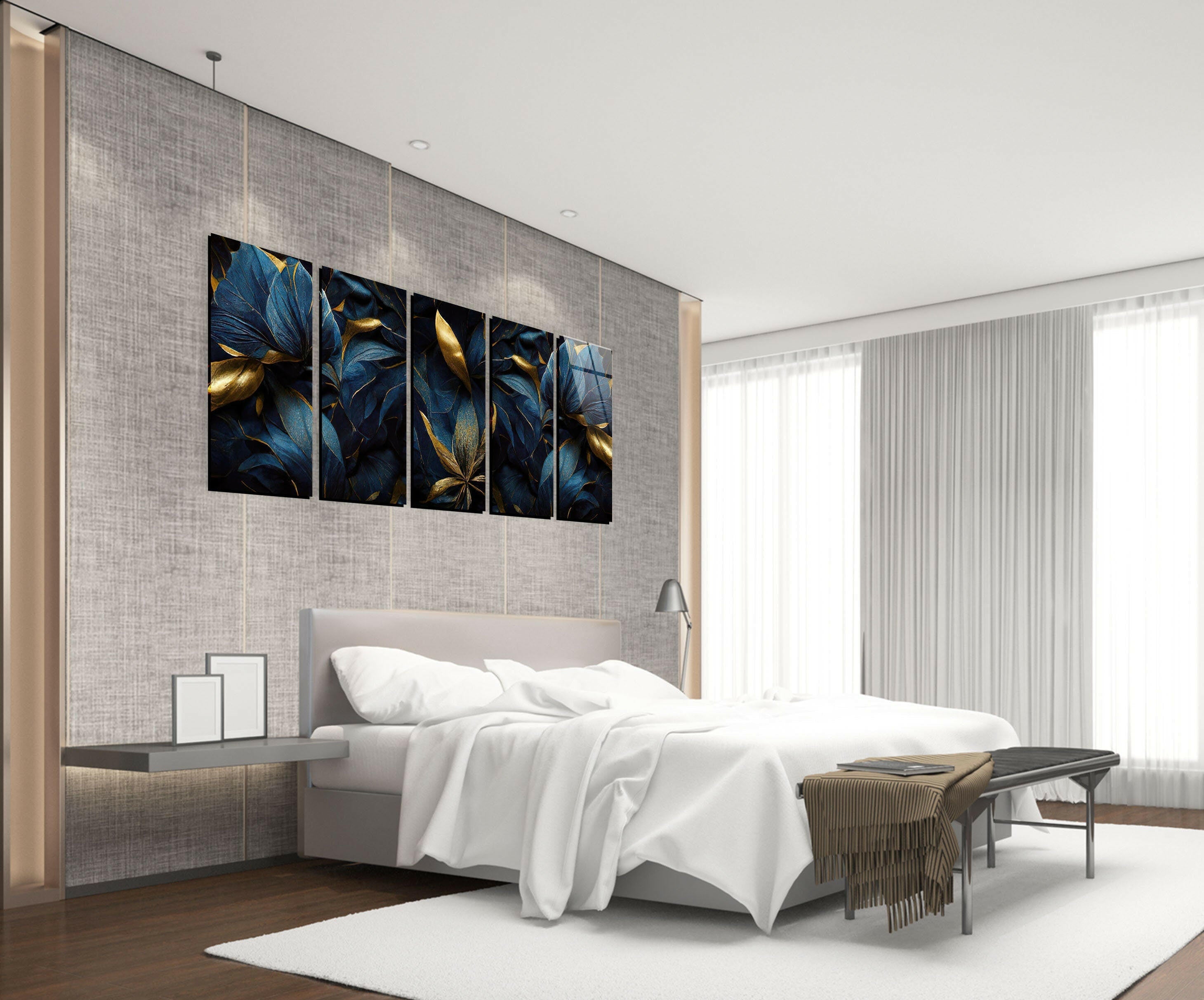 Dark Floral Panoramic Tempered Glass Wall Art