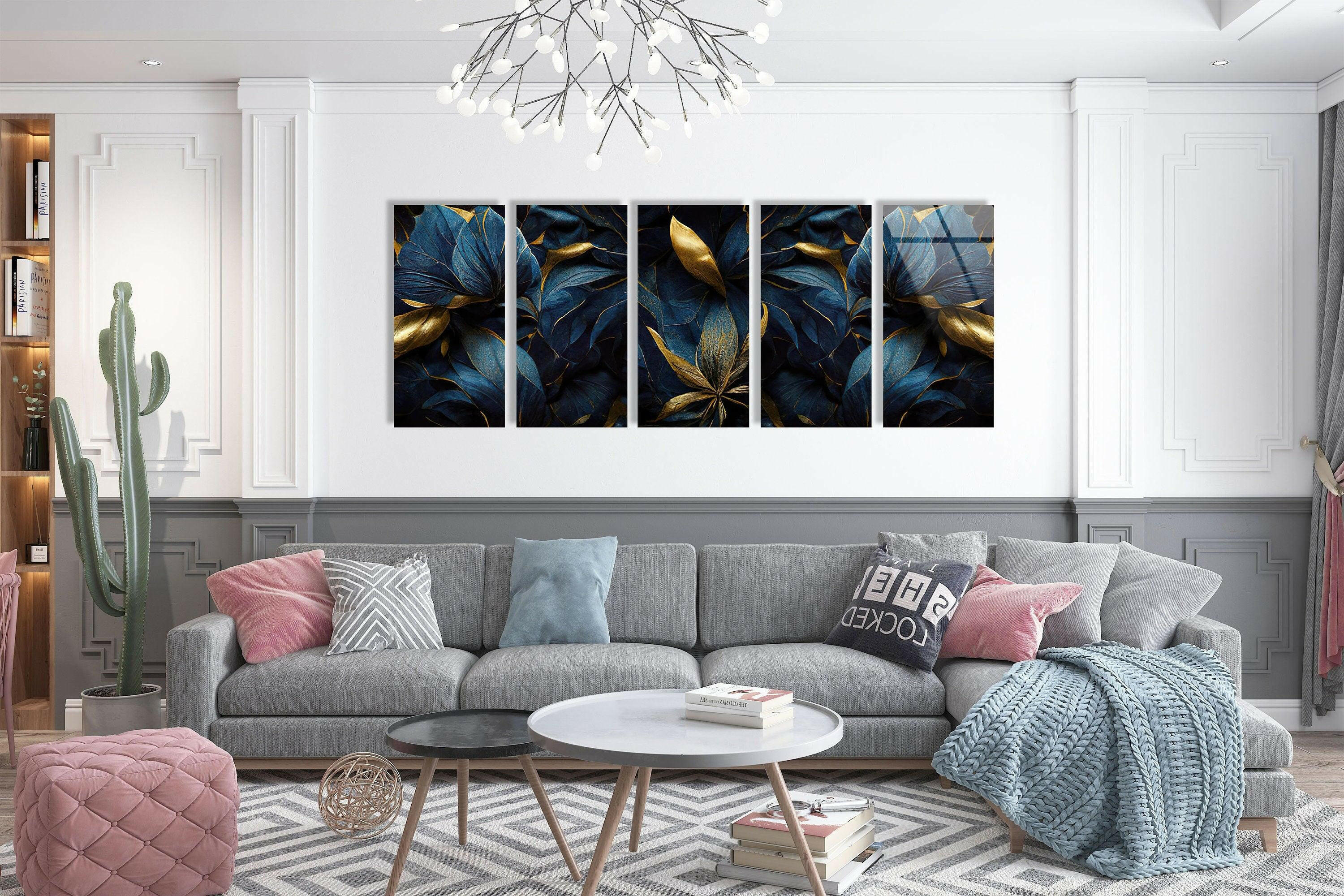 Dark Floral Panoramic Tempered Glass Wall Art