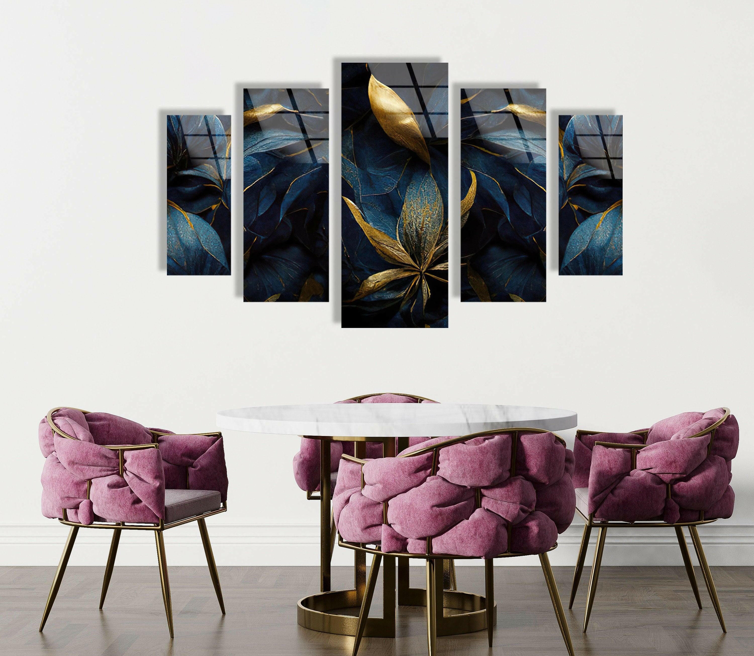 Dark Floral Panoramic Tempered Glass Wall Art