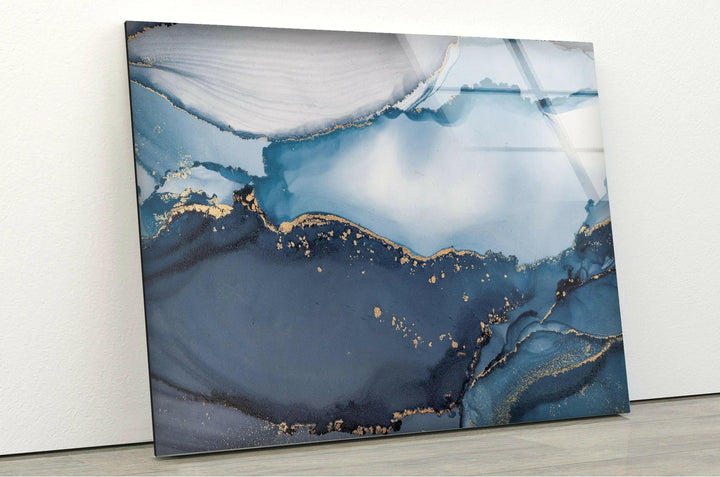 Blue Marble Ink Abstract Glass Wall Art