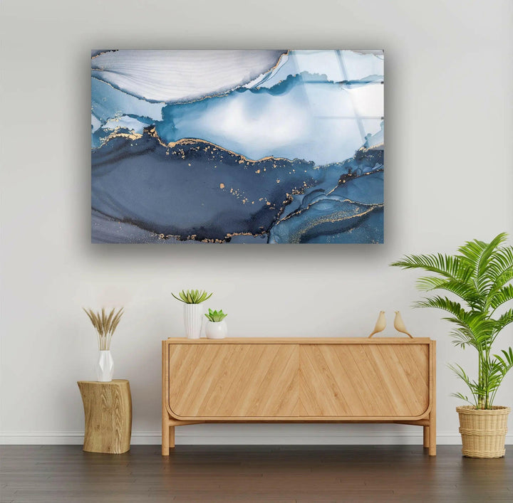 Blue Marble Ink Abstract Glass Wall Art