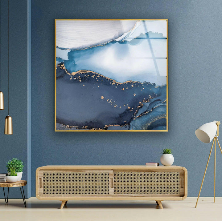 Blue alcohol Ink Abstract Glass Wall decor
