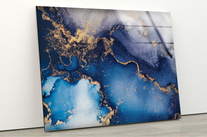 Blue and Gold Alcohol ink Glass Wall Art - Decorate your living room with stunning Glass Wall Art. Our collection includes tempered glass wall art, large glass artwork, and modern designs. Perfect for adding color and style to any space. Enjoy secure packaging, free shipping, and vibrant prints that last.