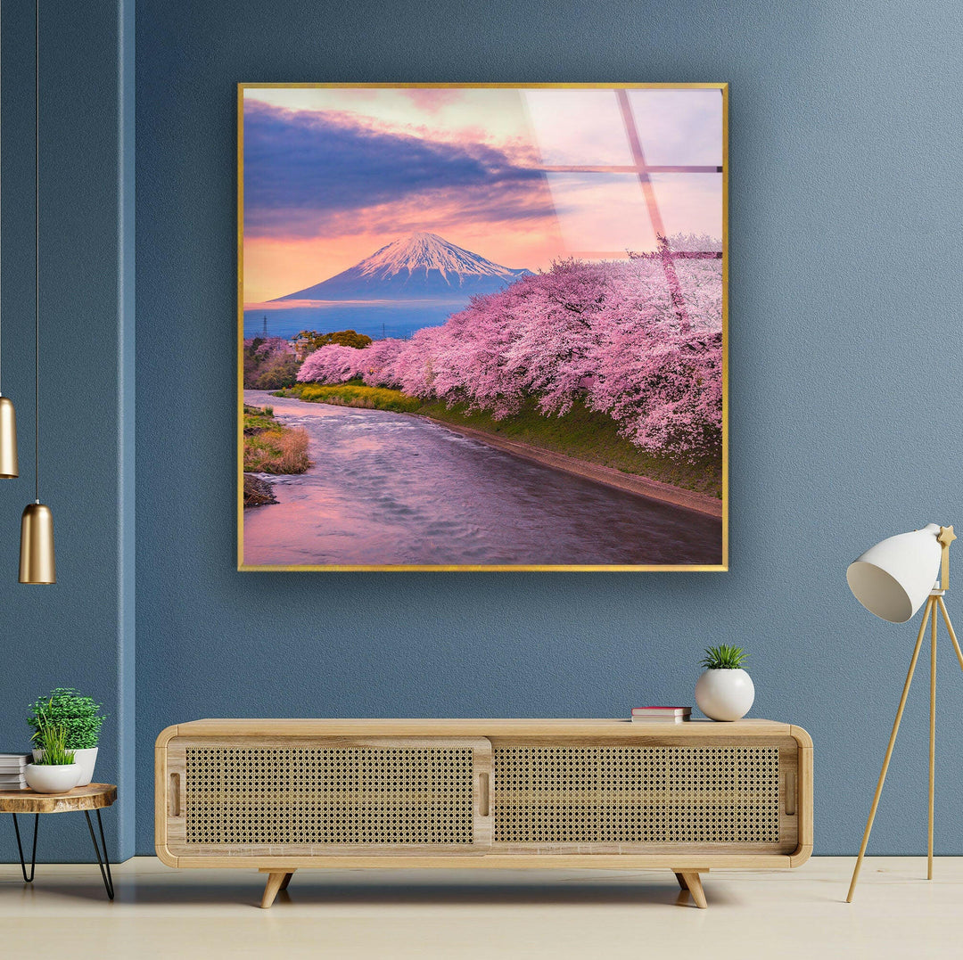 Japanese Springtime Beauty – A Peaceful Glass Wall Art for Any Space
