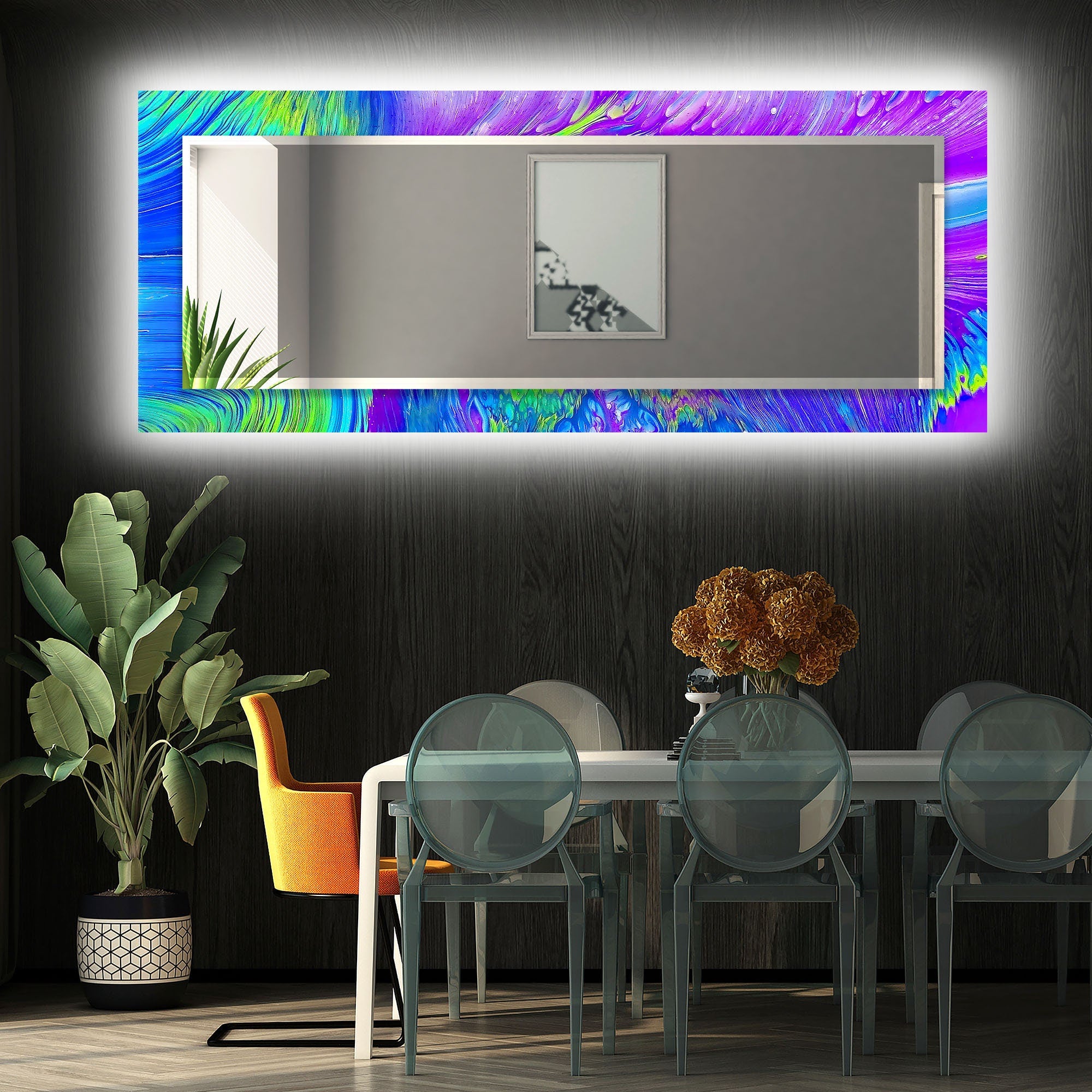 Abstract Tempered Glass Wall Mirror