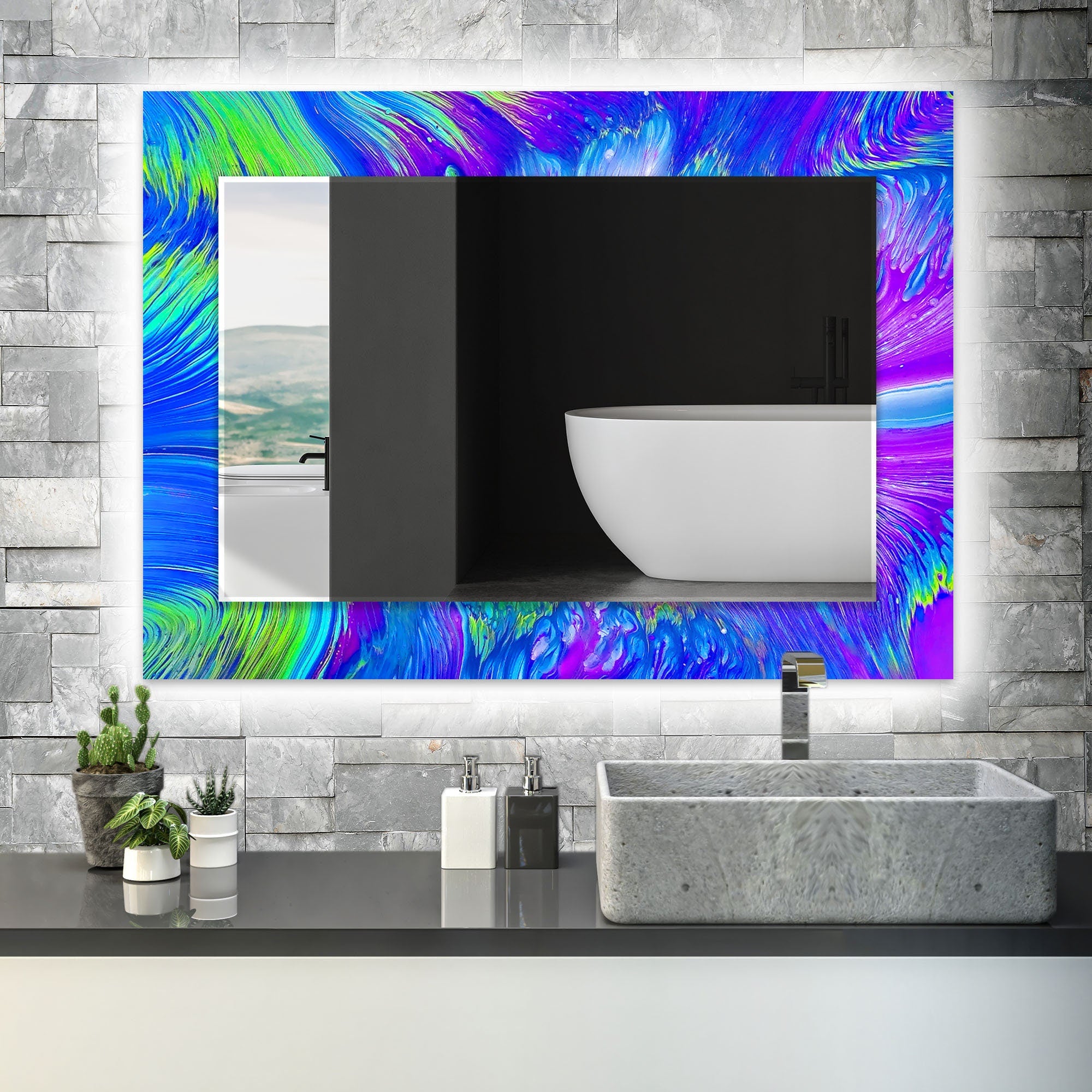 Abstract Tempered Glass Wall Mirror