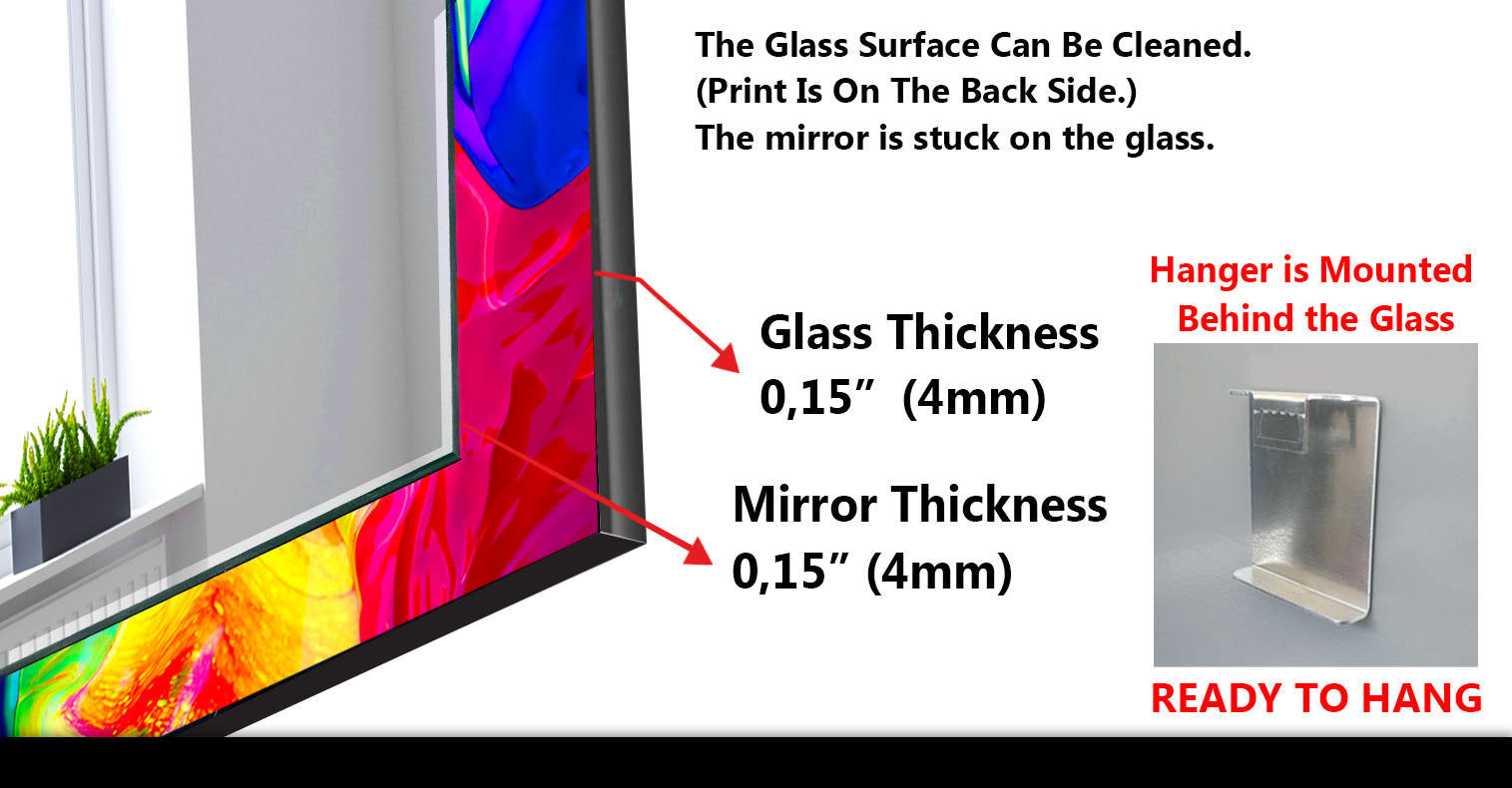 Abstract Tempered Glass Wall Mirror