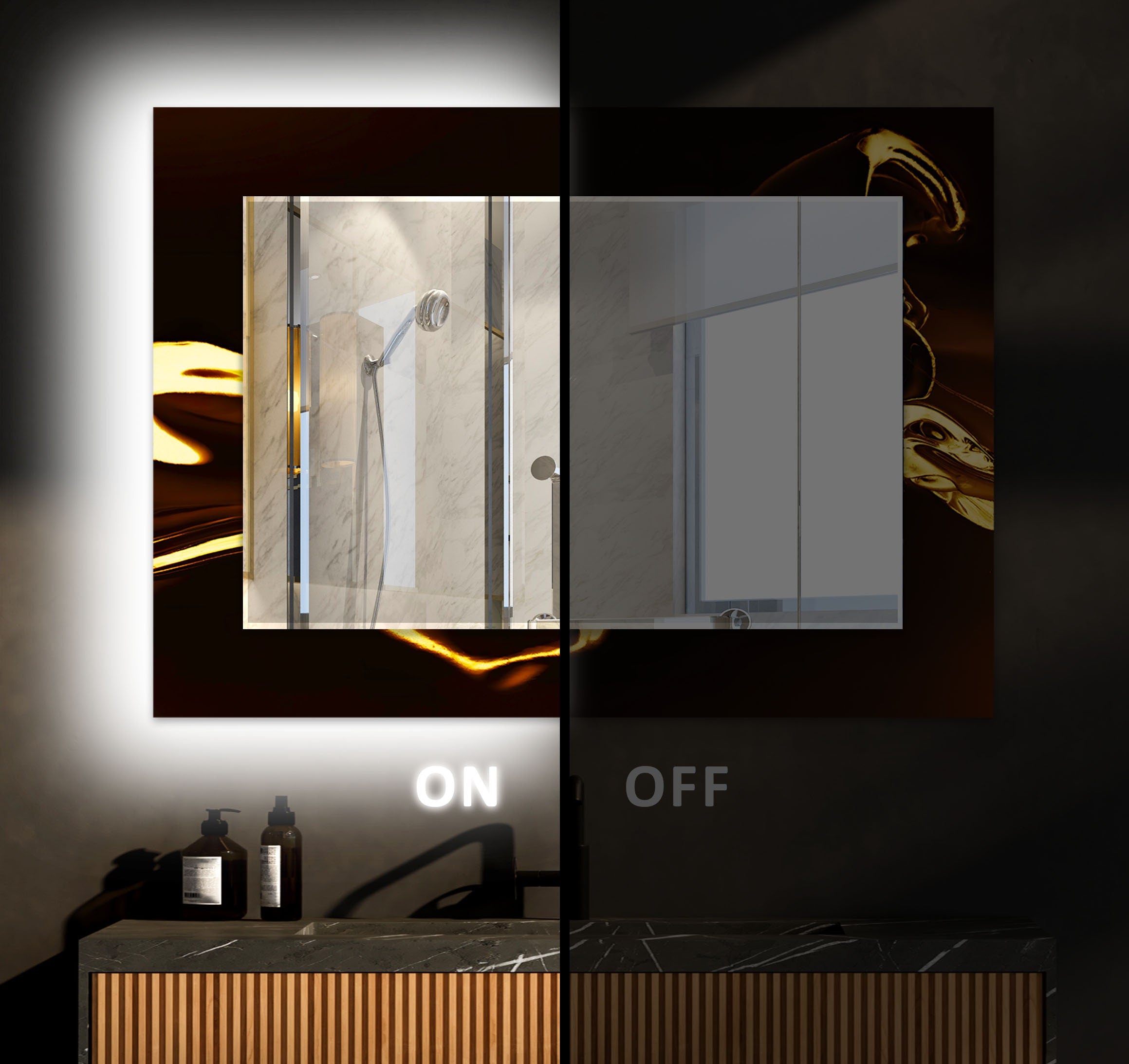 Abstract Tempered Glass Wall Mirror