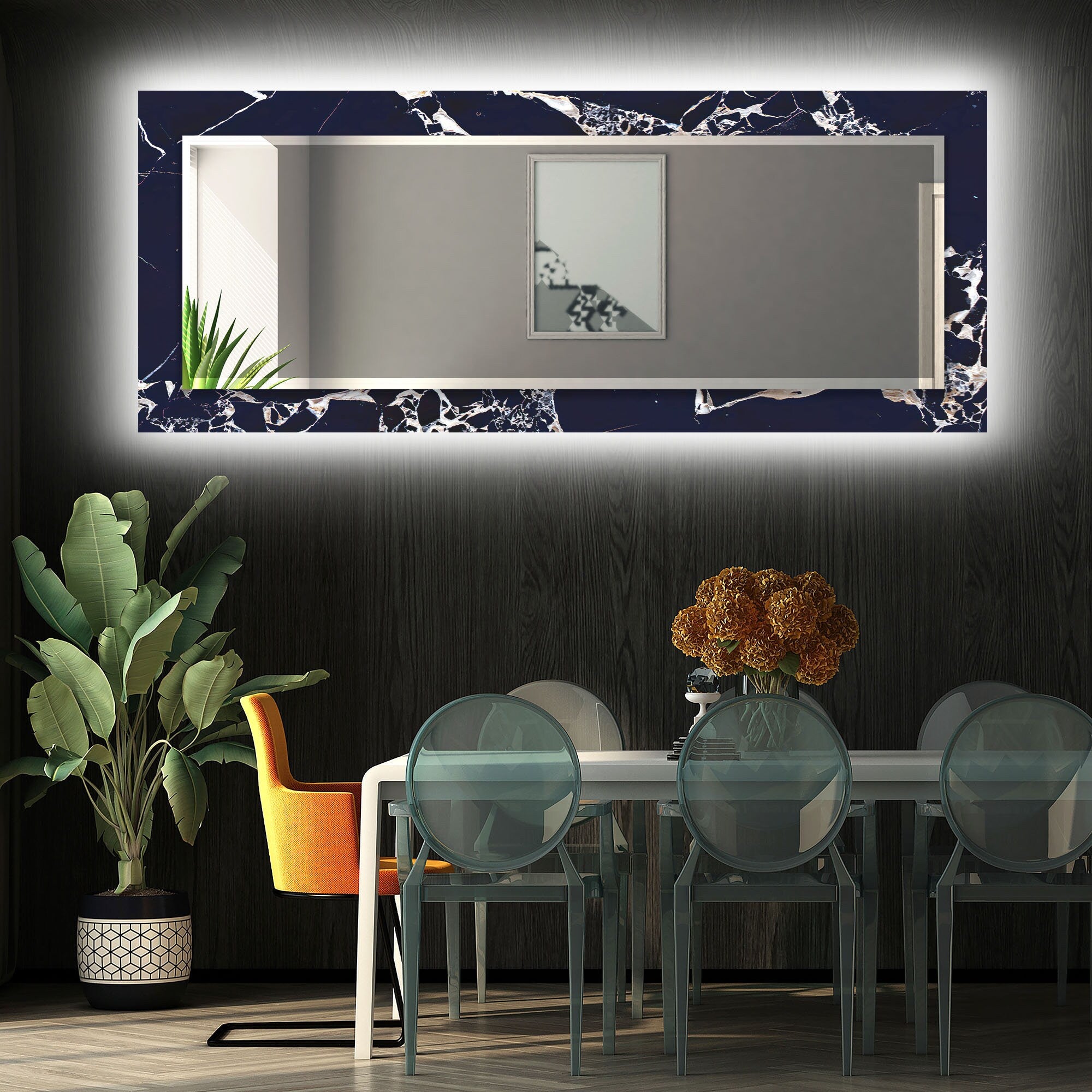 Abstract Tempered Glass Wall Mirror