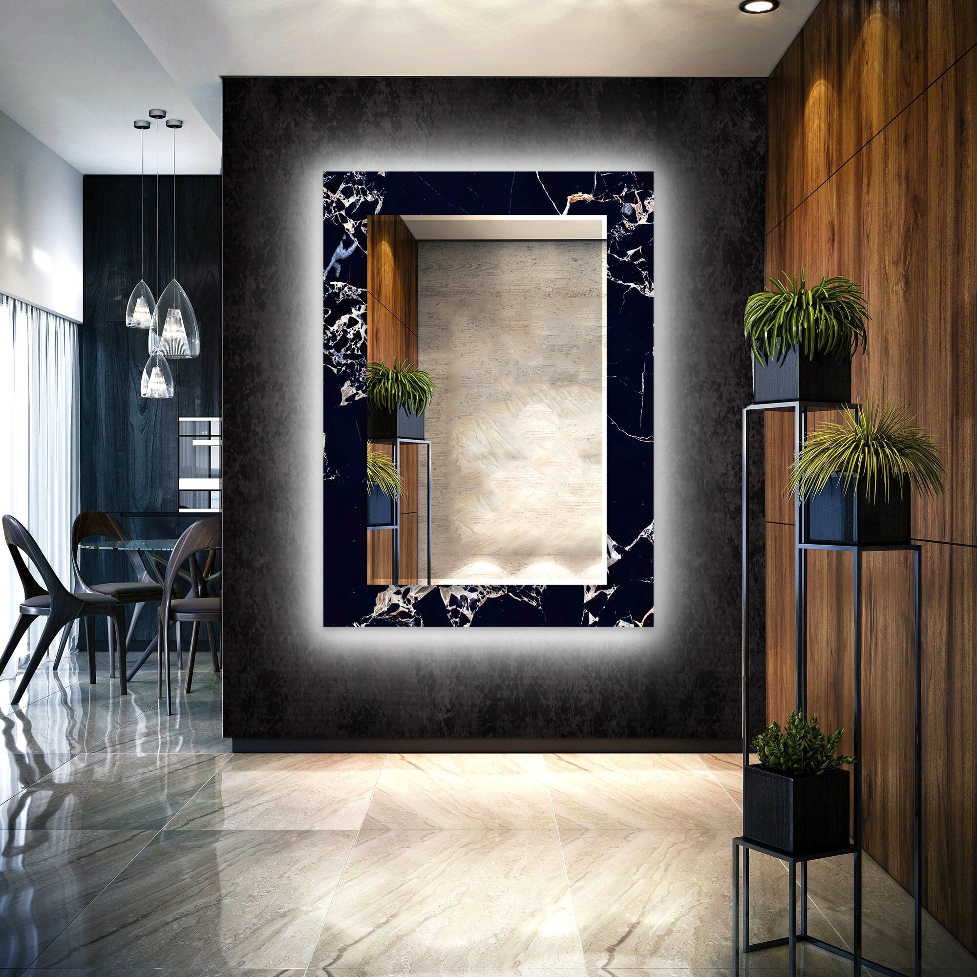Abstract Tempered Glass Wall Mirror