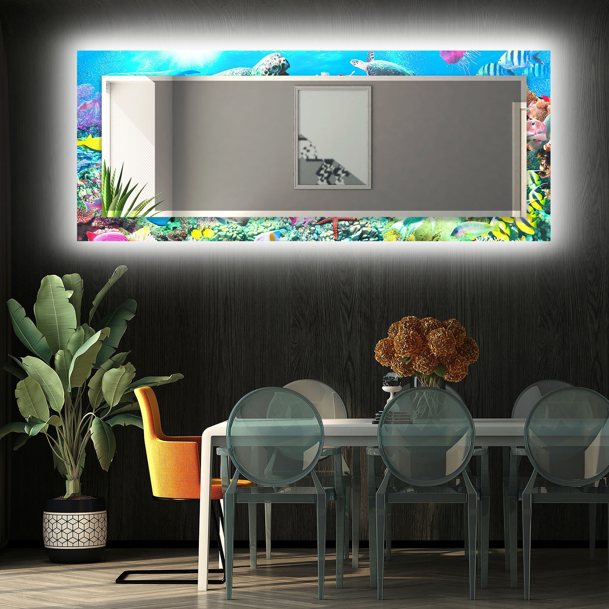Abstract Tempered Glass Wall Mirror
