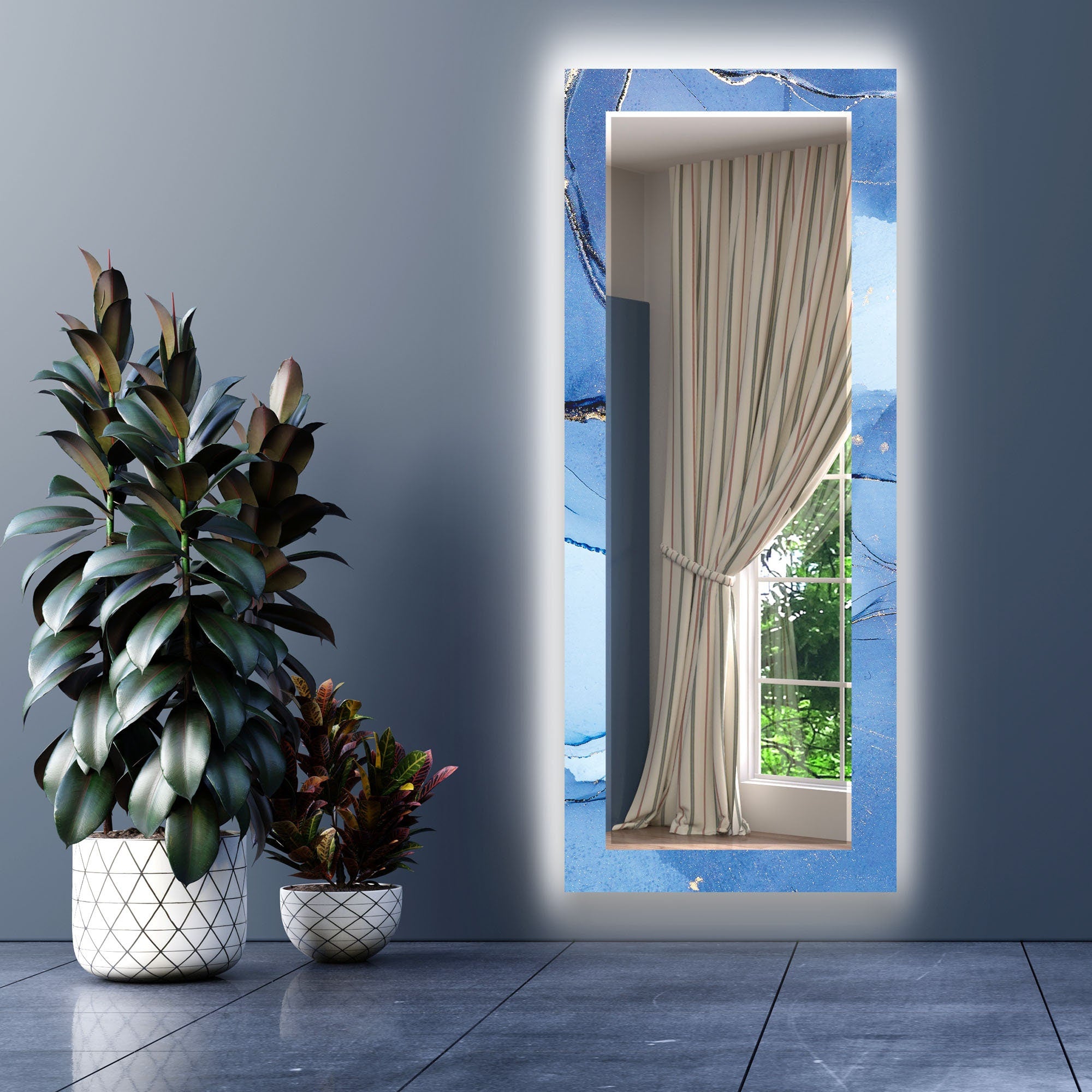 Abstract Tempered Glass Wall Mirror