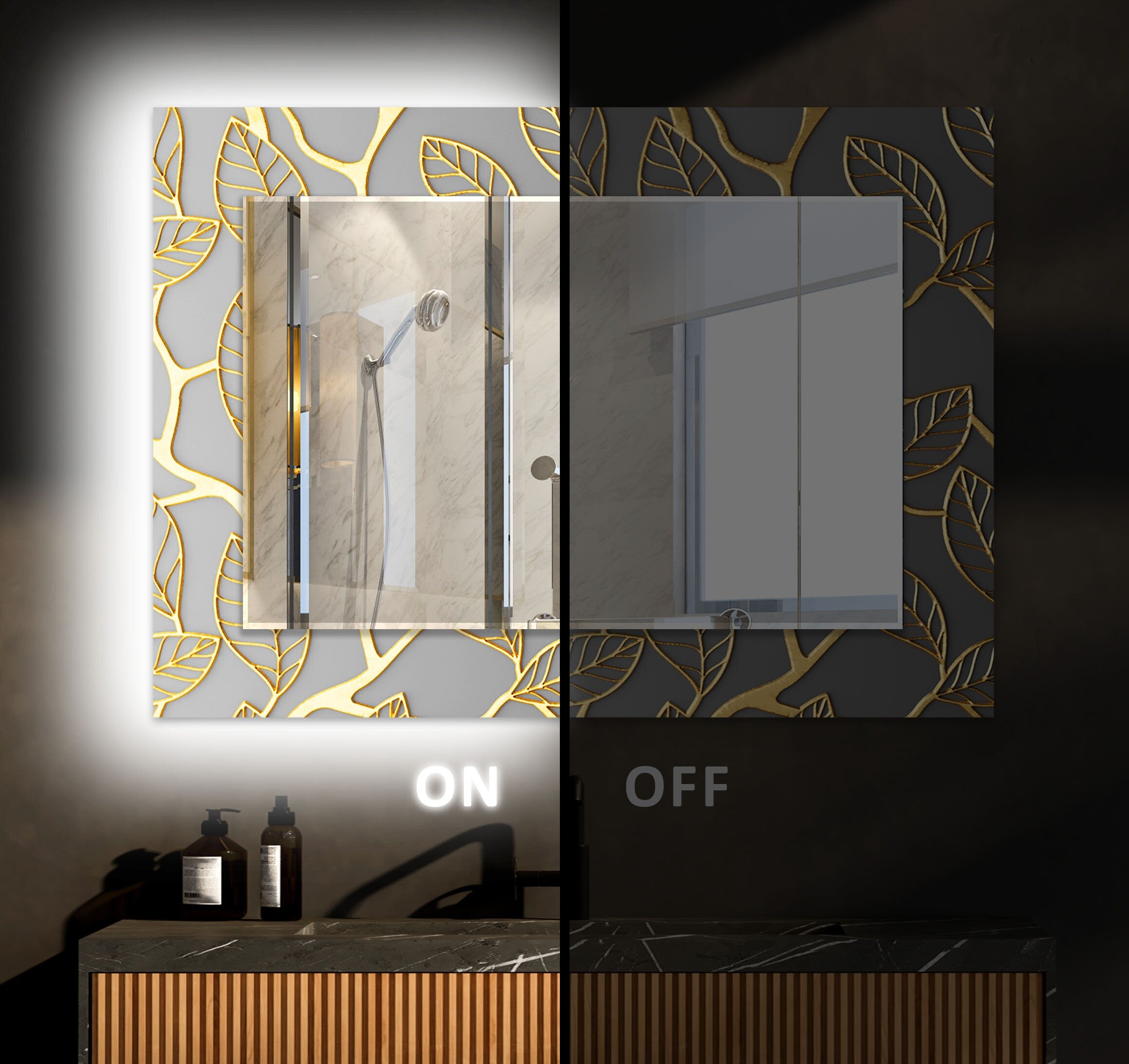 Abstract Tempered Glass Wall Mirror