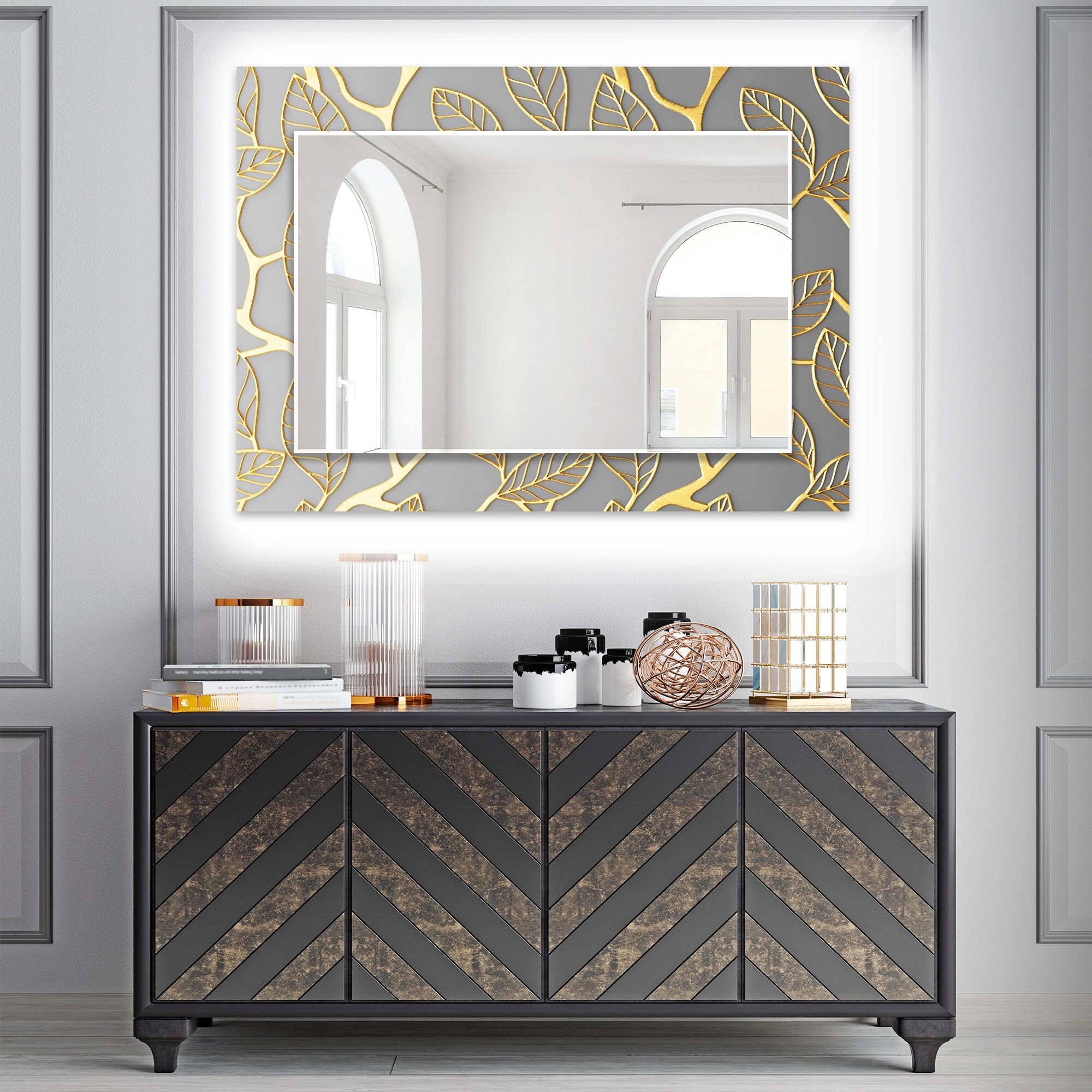 Abstract Tempered Glass Wall Mirror