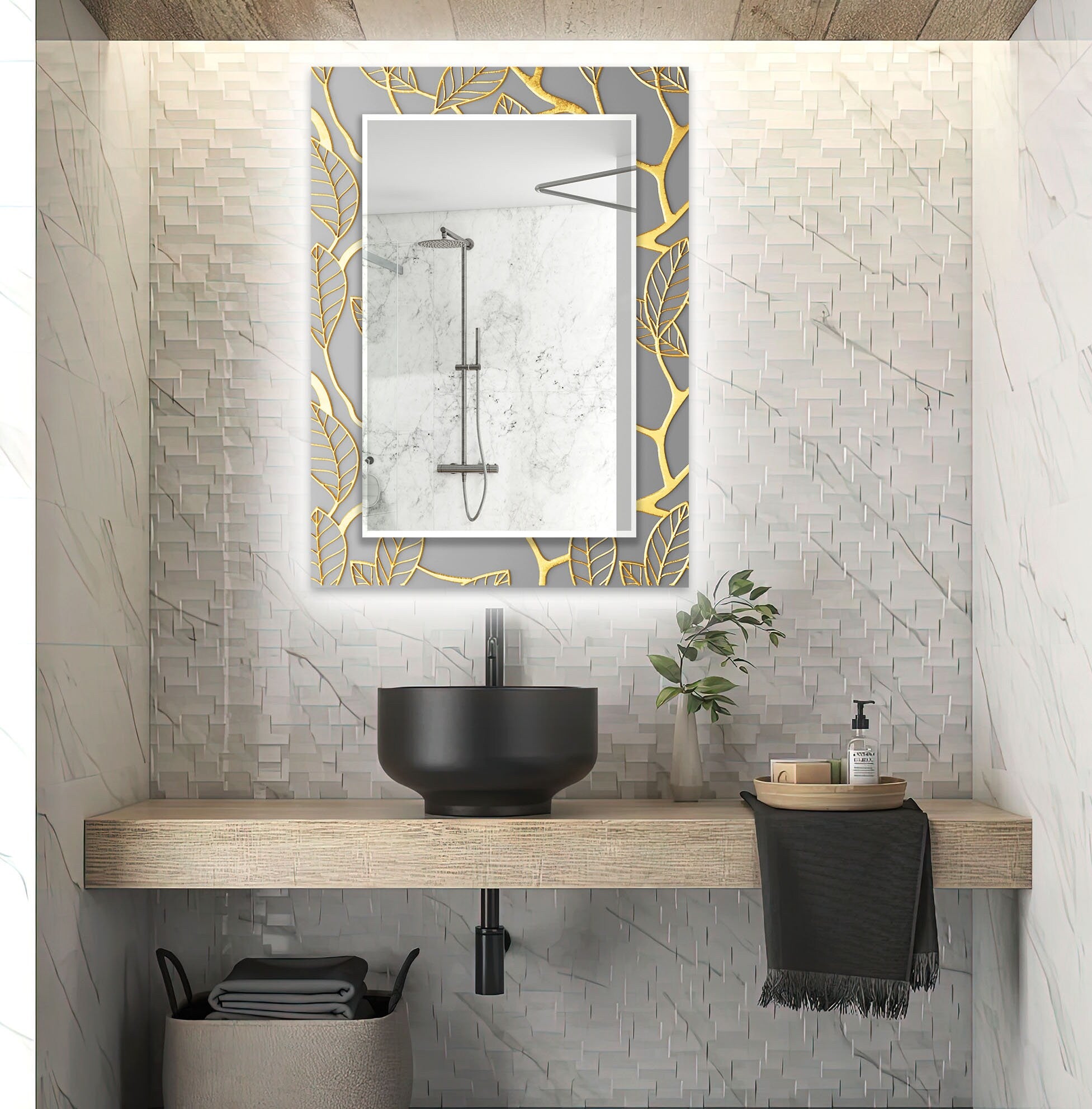 Abstract Tempered Glass Wall Mirror